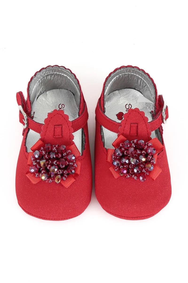 Baby Girls Pre-walker Shoes with Beaded Embellishmen - Red - Image 5