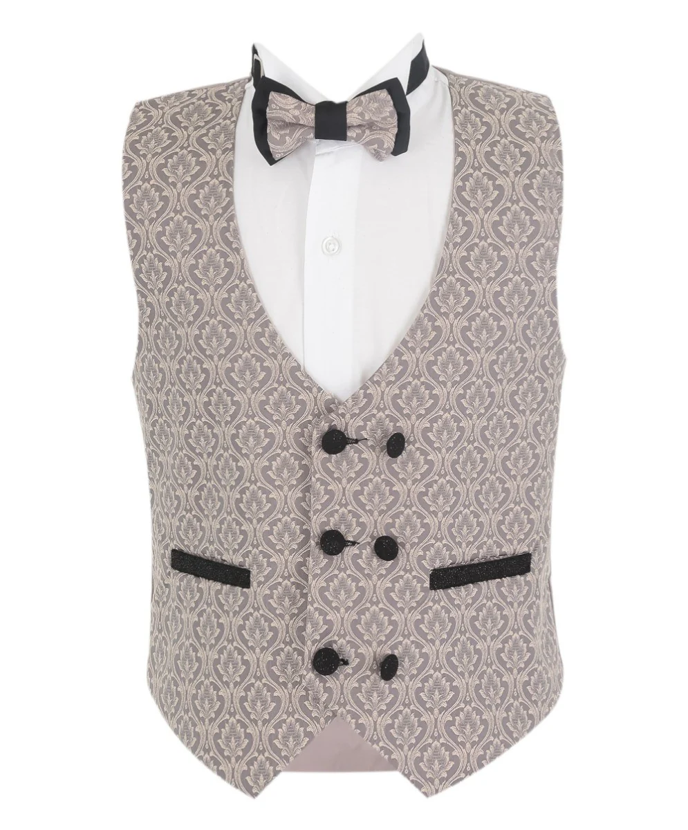 Boys Slim Fit Patterned Tuxedo Suit - BENJAMIN - Rosy Beige - Image 6