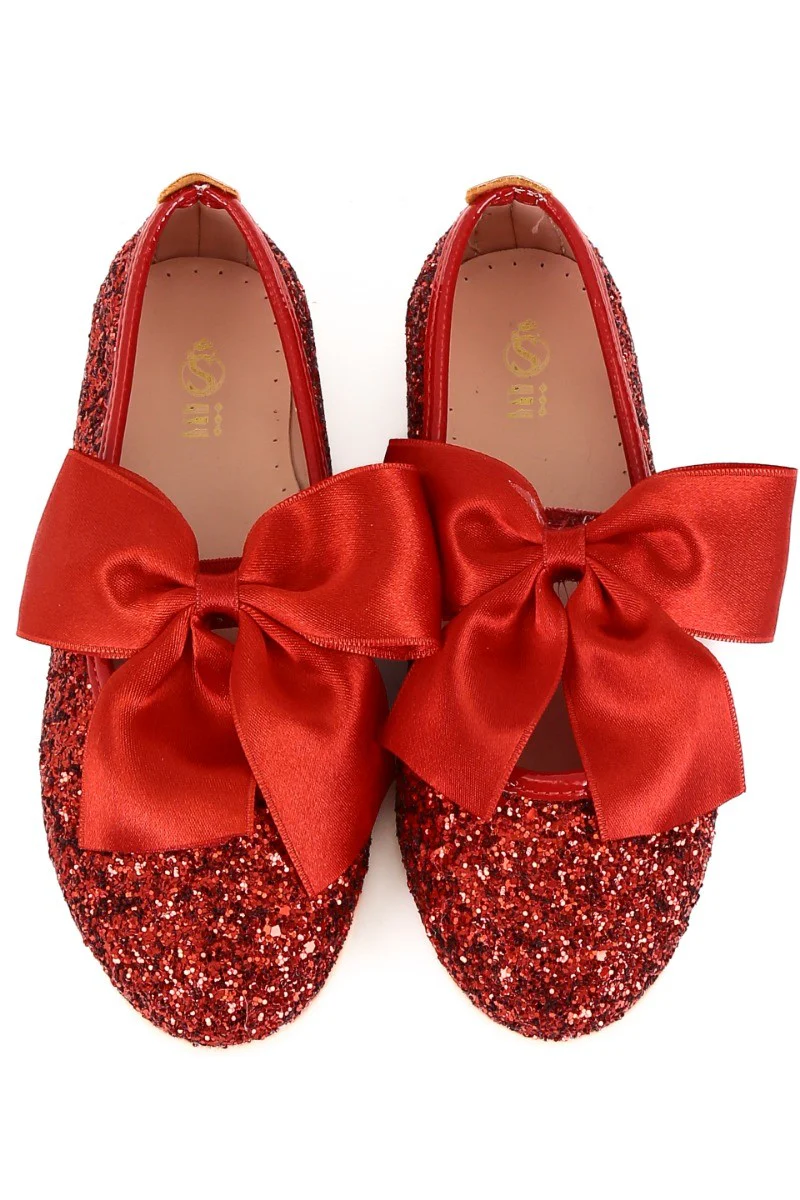 Girls Sequin Ballerina Flat Pumps - LOLA - Red - Image 5