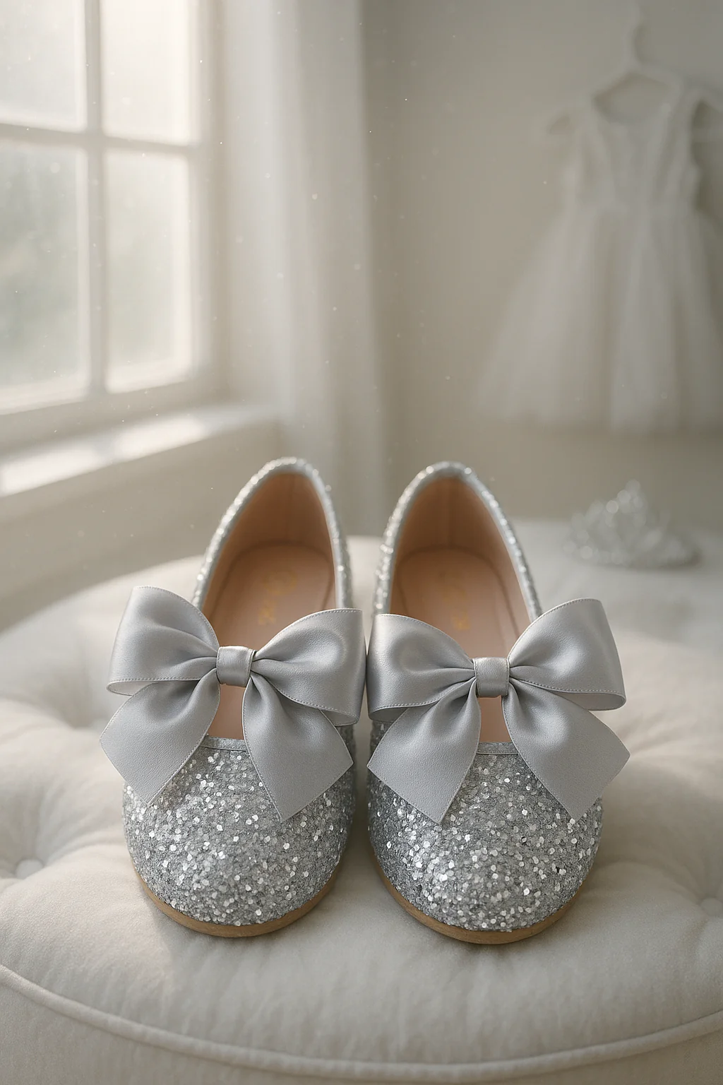 Girls Sequin Ballerina Flat Pumps - LOLA - Silver