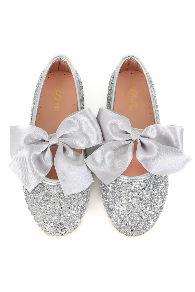 Girls Sequin Ballerina Flat Pumps - LOLA - Silver - Image 5
