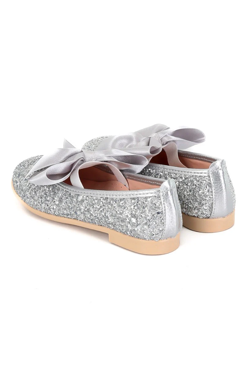 Girls Sequin Ballerina Flat Pumps - LOLA - Silver - Image 6