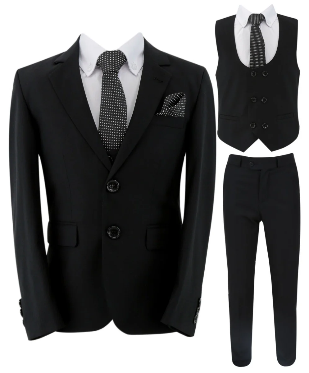 Boys Slim Fit 7 Piece Full Suit Set - Kenny - Black - Image 7