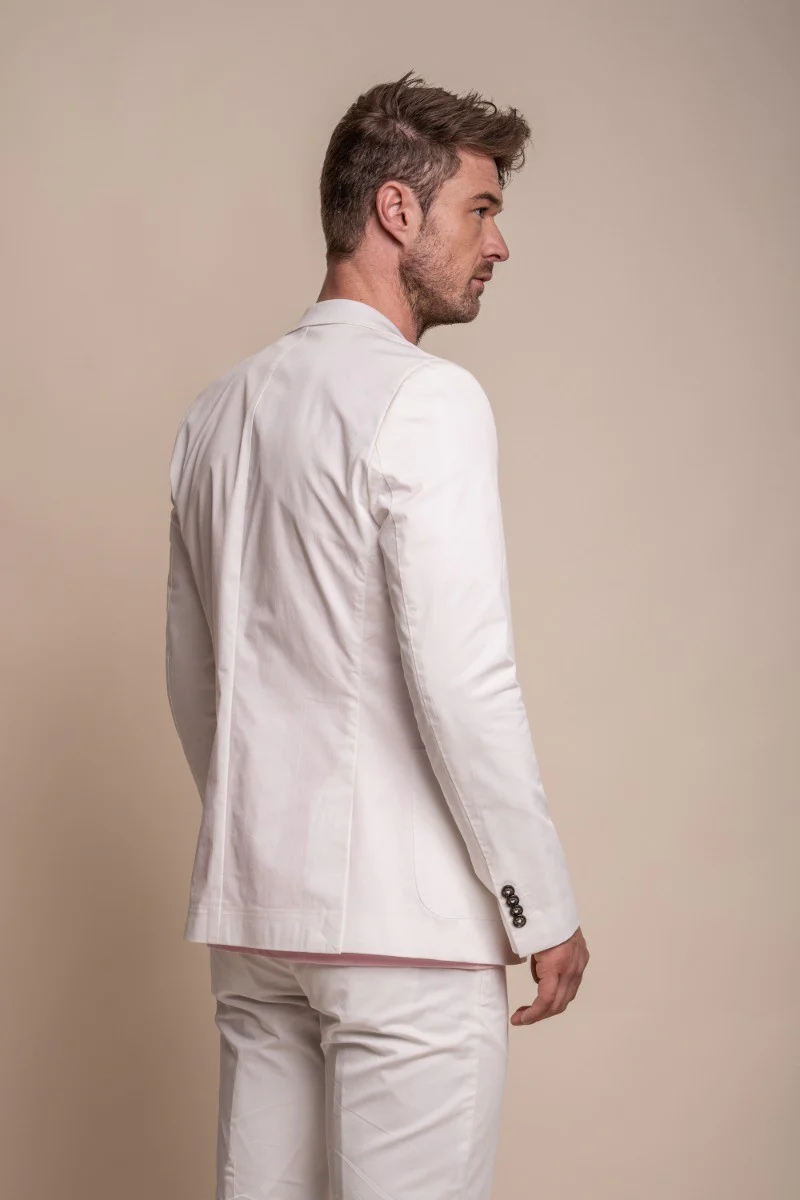 Men's Cotton Slim Fit Formal Suit - MARIO - Ecru - Image 4