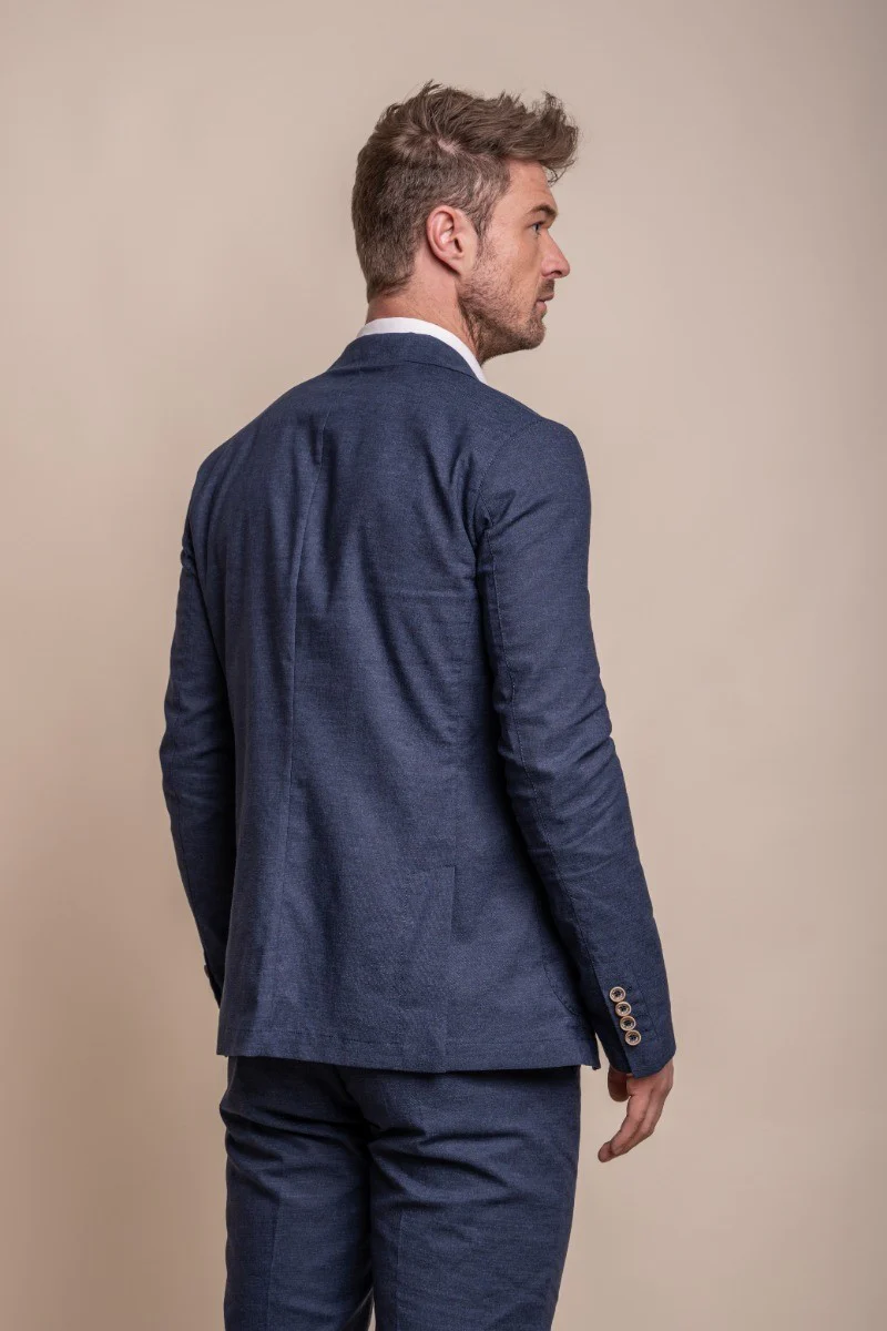 Men's Slim Fit Linen Jacket & Trousers Suit Set - ALVARI - Navy - Image 3