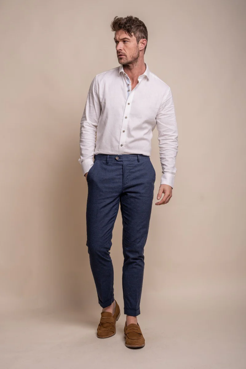 Men's Slim Fit Linen Jacket & Trousers Suit Set - ALVARI - Navy - Image 5