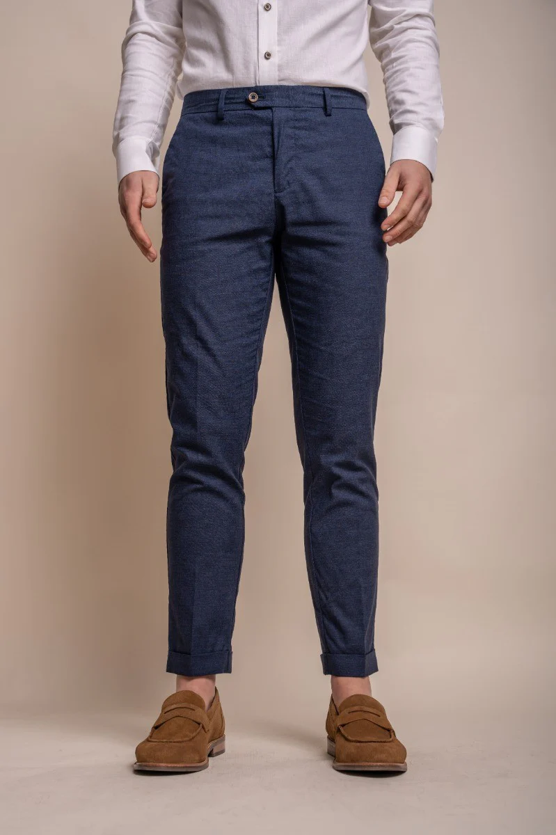 Men's Slim Fit Linen Jacket & Trousers Suit Set - ALVARI - Navy - Image 6