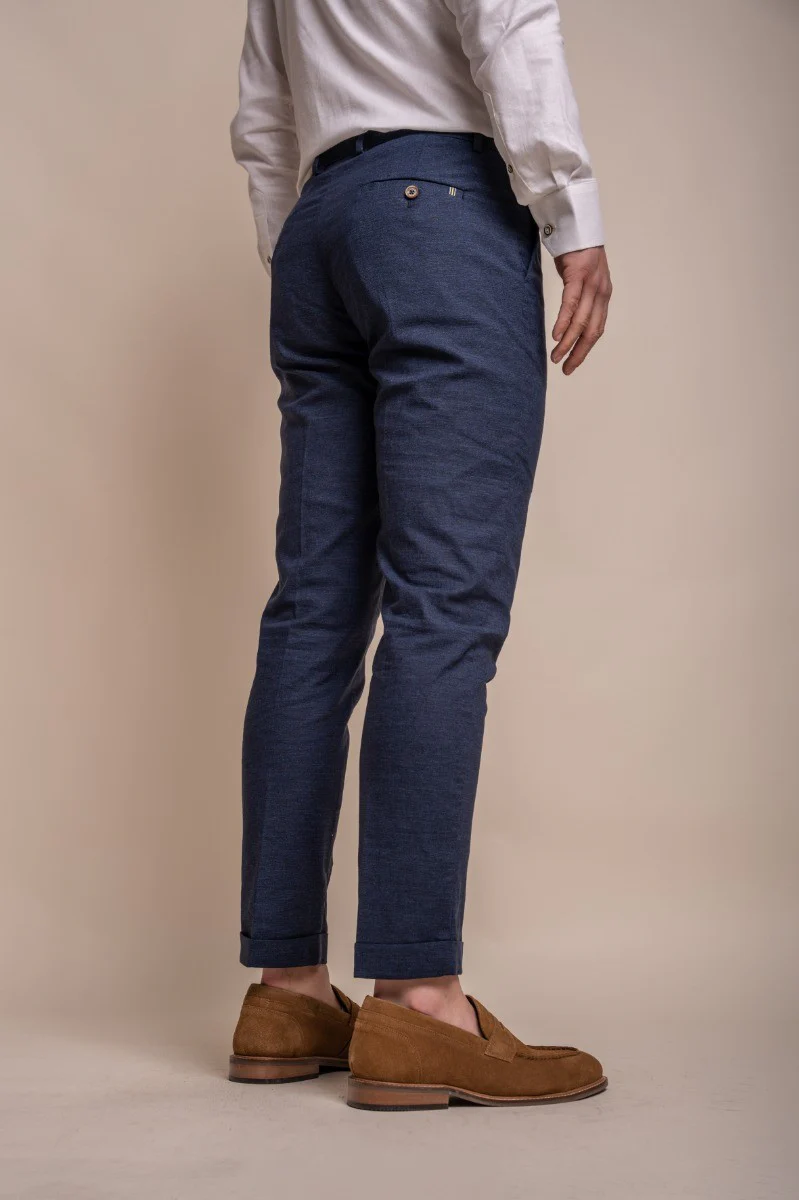 Men's Slim Fit Linen Jacket & Trousers Suit Set - ALVARI - Navy - Image 7