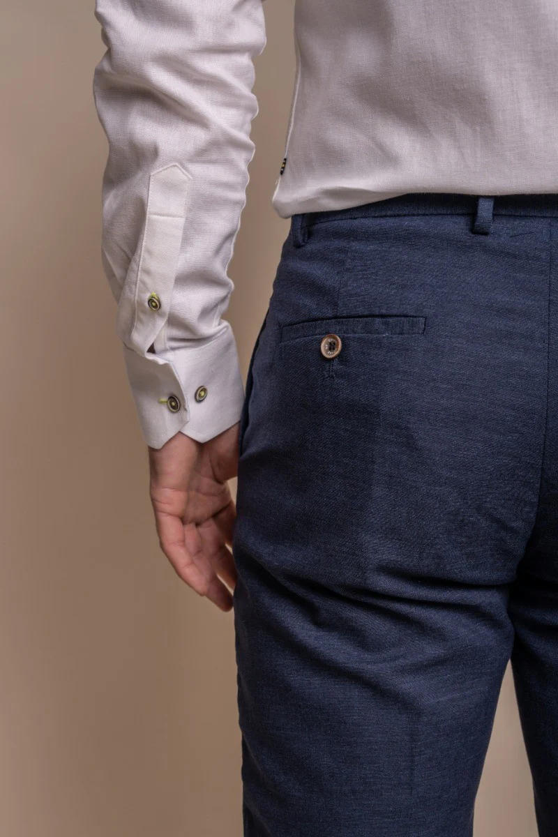 Men's Slim Fit Linen Jacket & Trousers Suit Set - ALVARI - Navy - Image 8