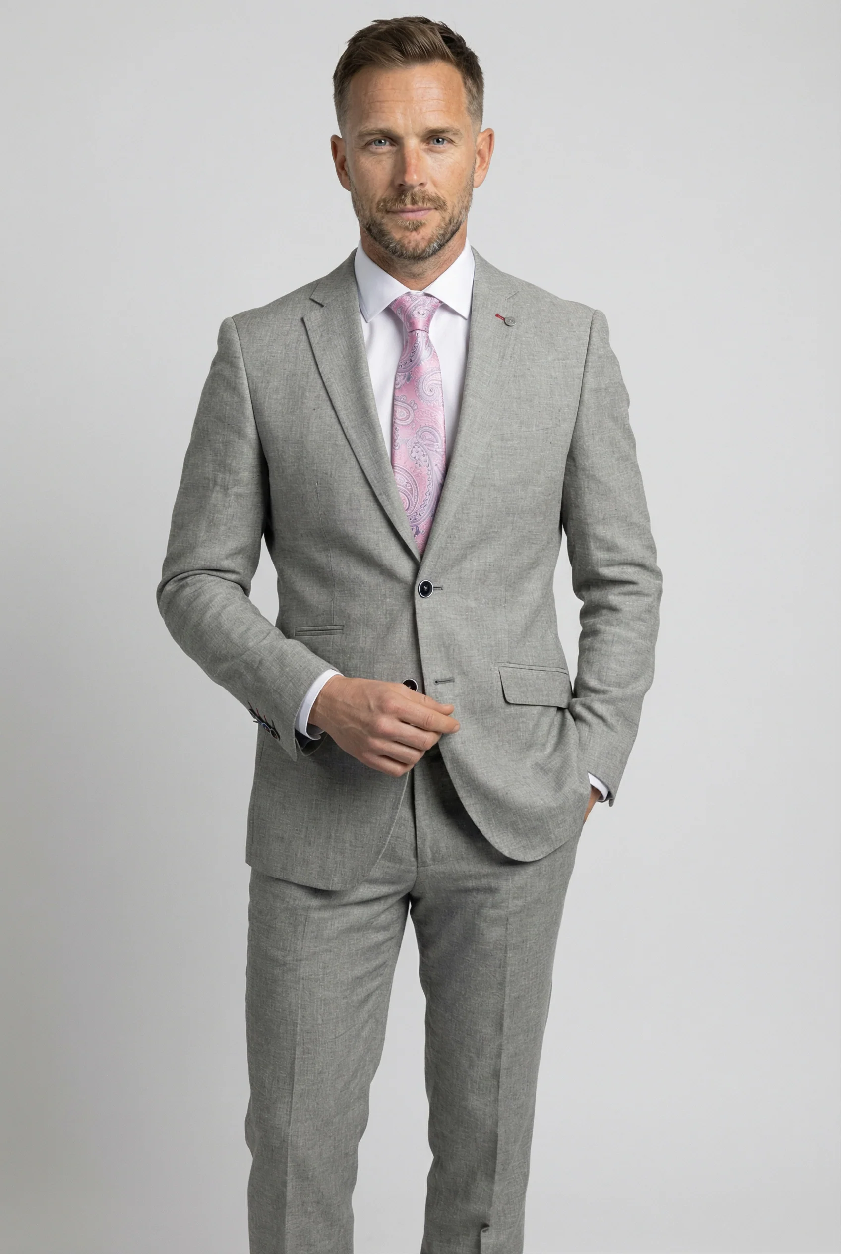 Men's Self Patterned Slim Fit Suit - JUDE - Light Grey - Image 3