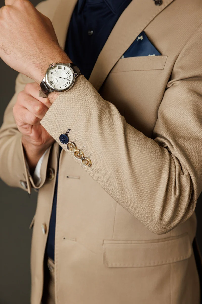 Men's Cotton Slim Fit Beige Suit - KINGSTON - Beige - Image 9