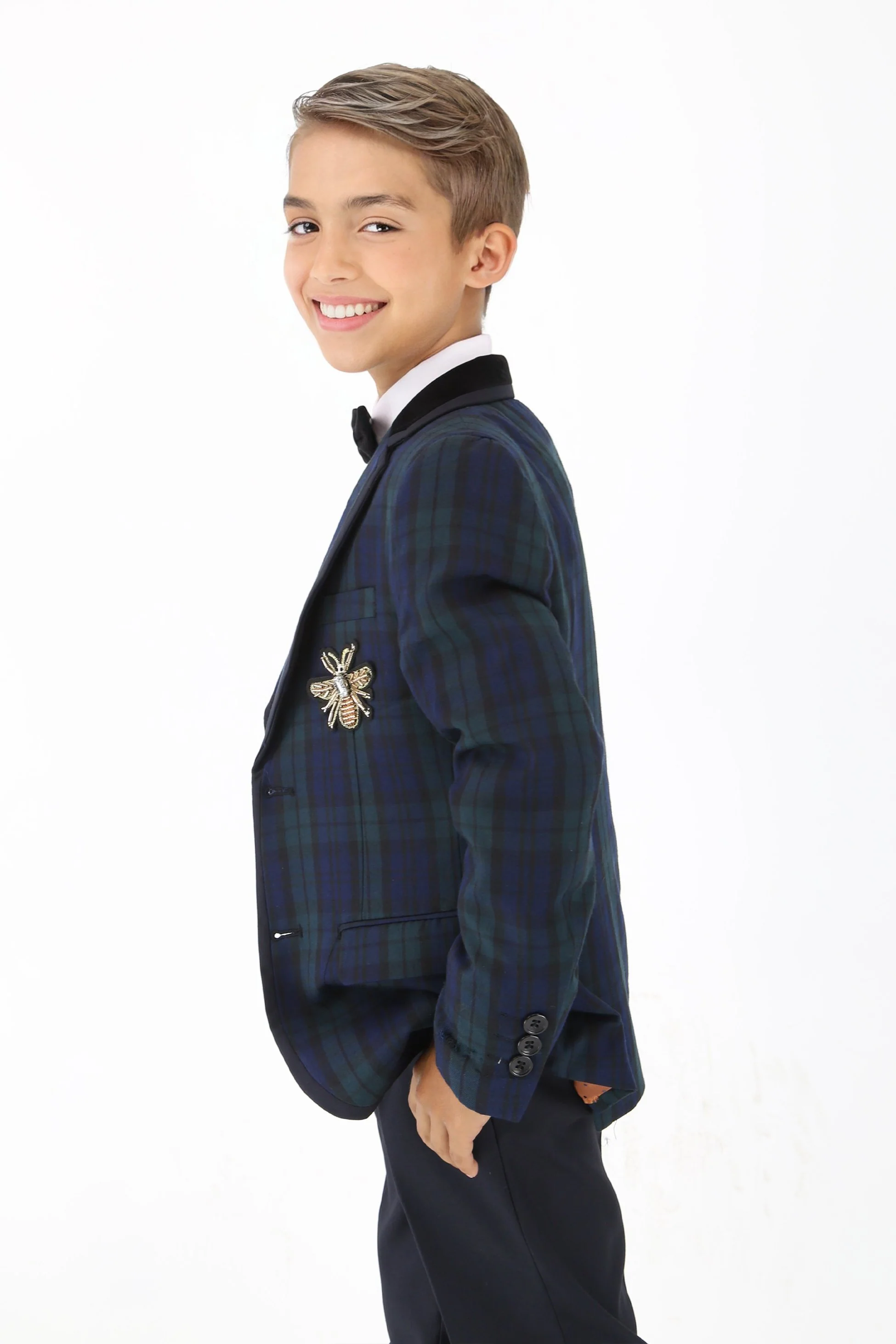 Stylish Boys Tartan Plaid Suit - Navy Blue - Green - Image 6