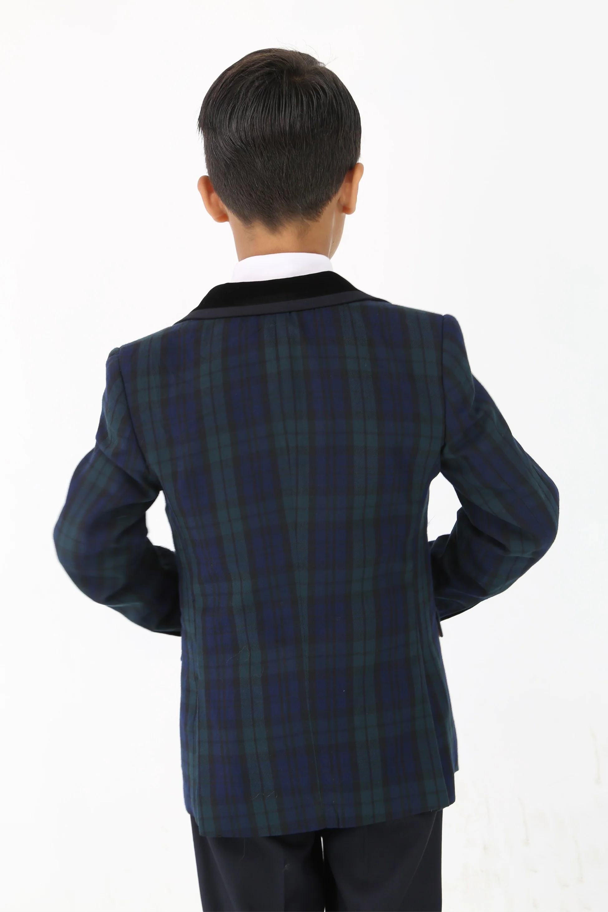 Stylish Boys Tartan Plaid Suit - Navy Blue - Green - Image 7