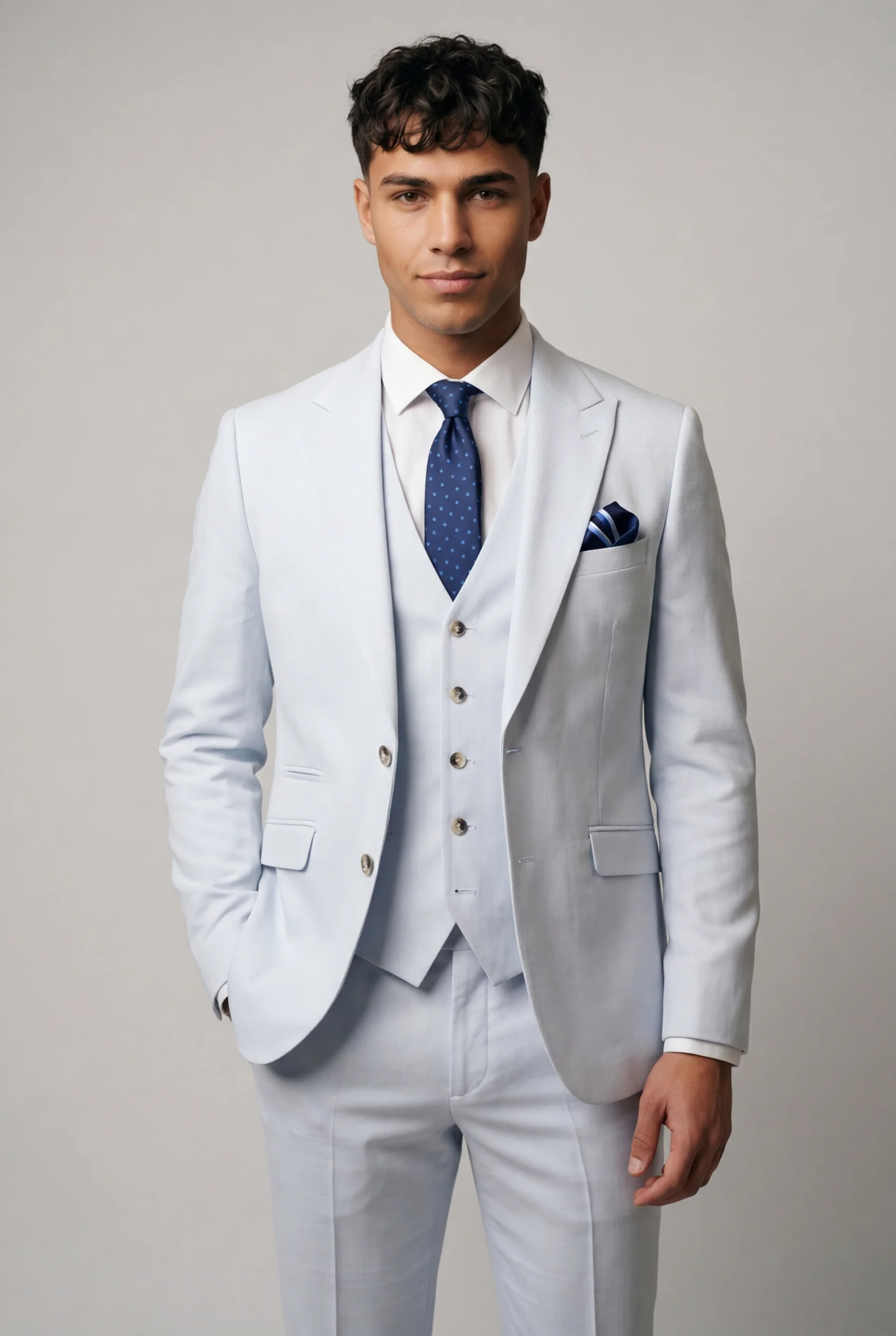 Tropez 3-Piece Textured Prom Suit - Sky Blue