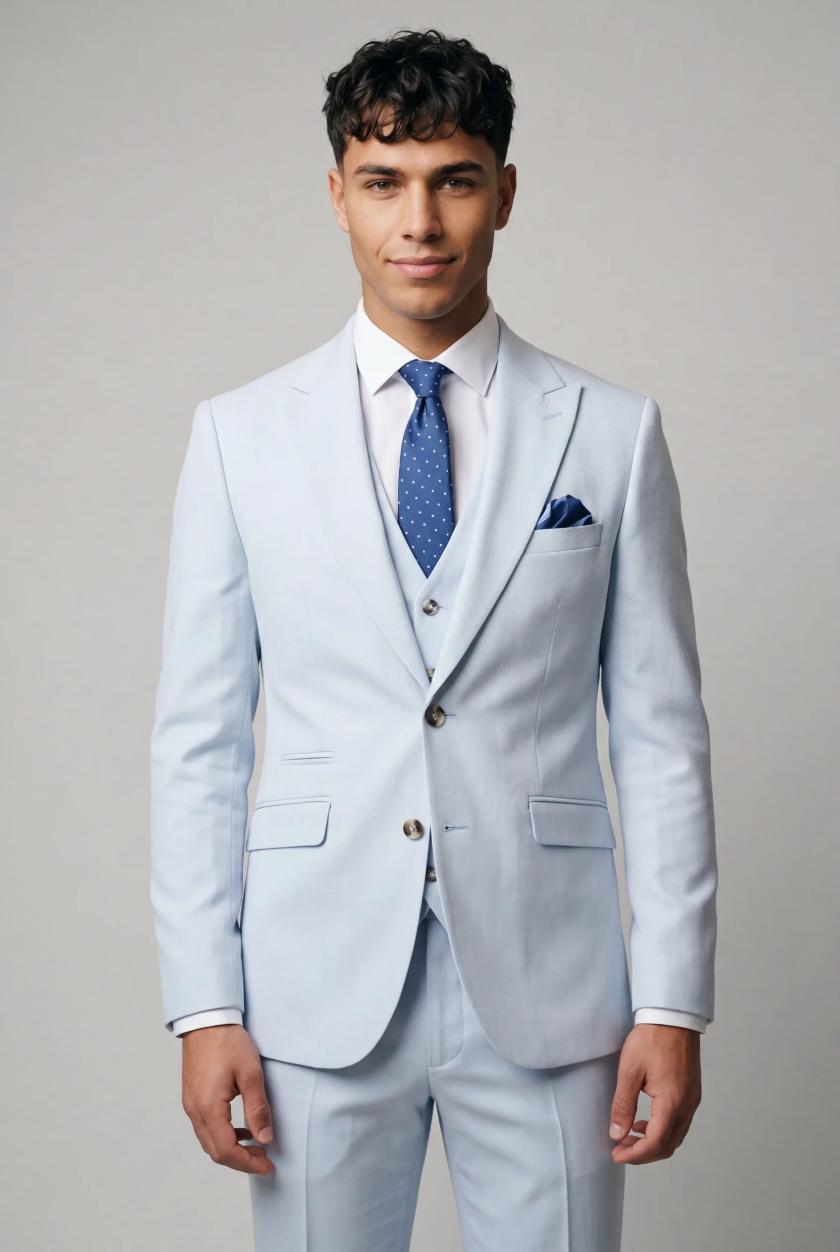 Tropez 3-Piece Textured Prom Suit - Sky Blue - Image 2
