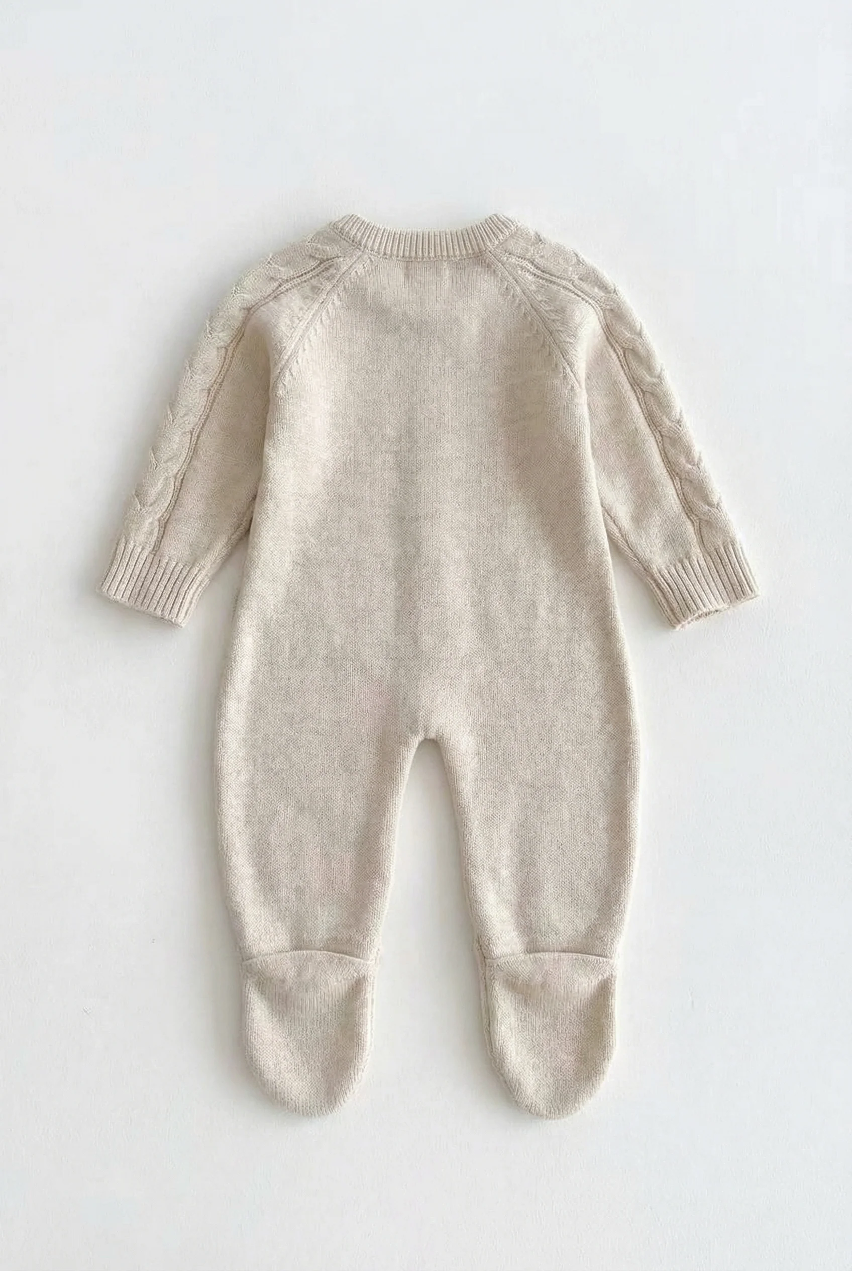 Unisex Babies Long Sleeve Cable Knit Romper - Beige - Image 6