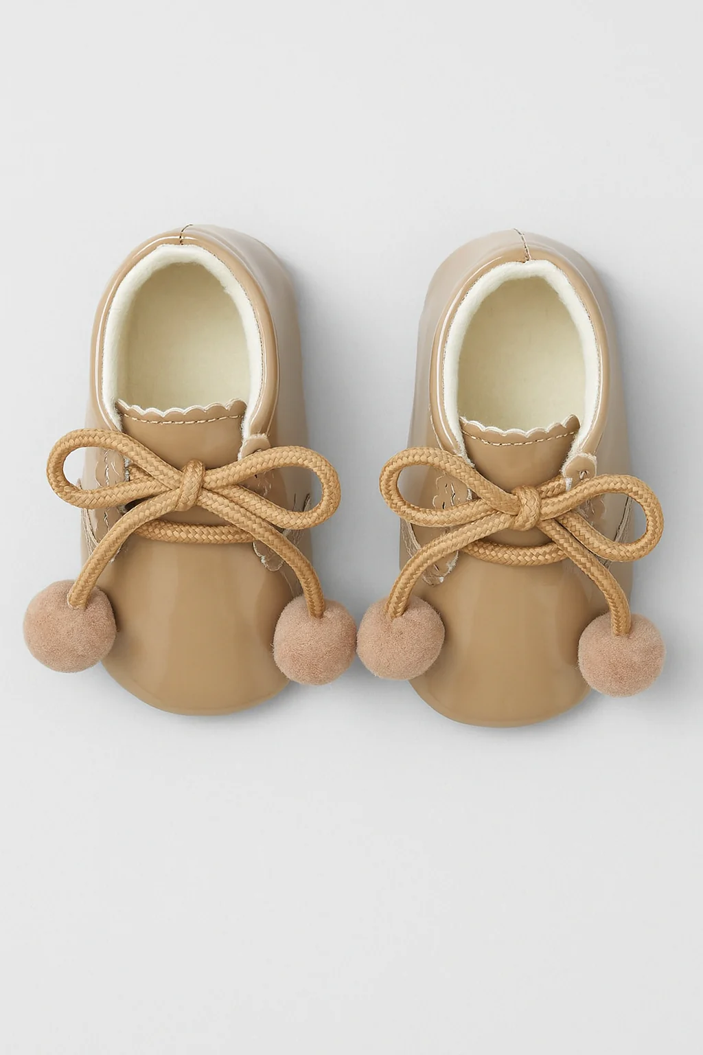 Unisex Baby Patent Pom Pom Booties Pram Shoes - Joe - Camel - Image 2