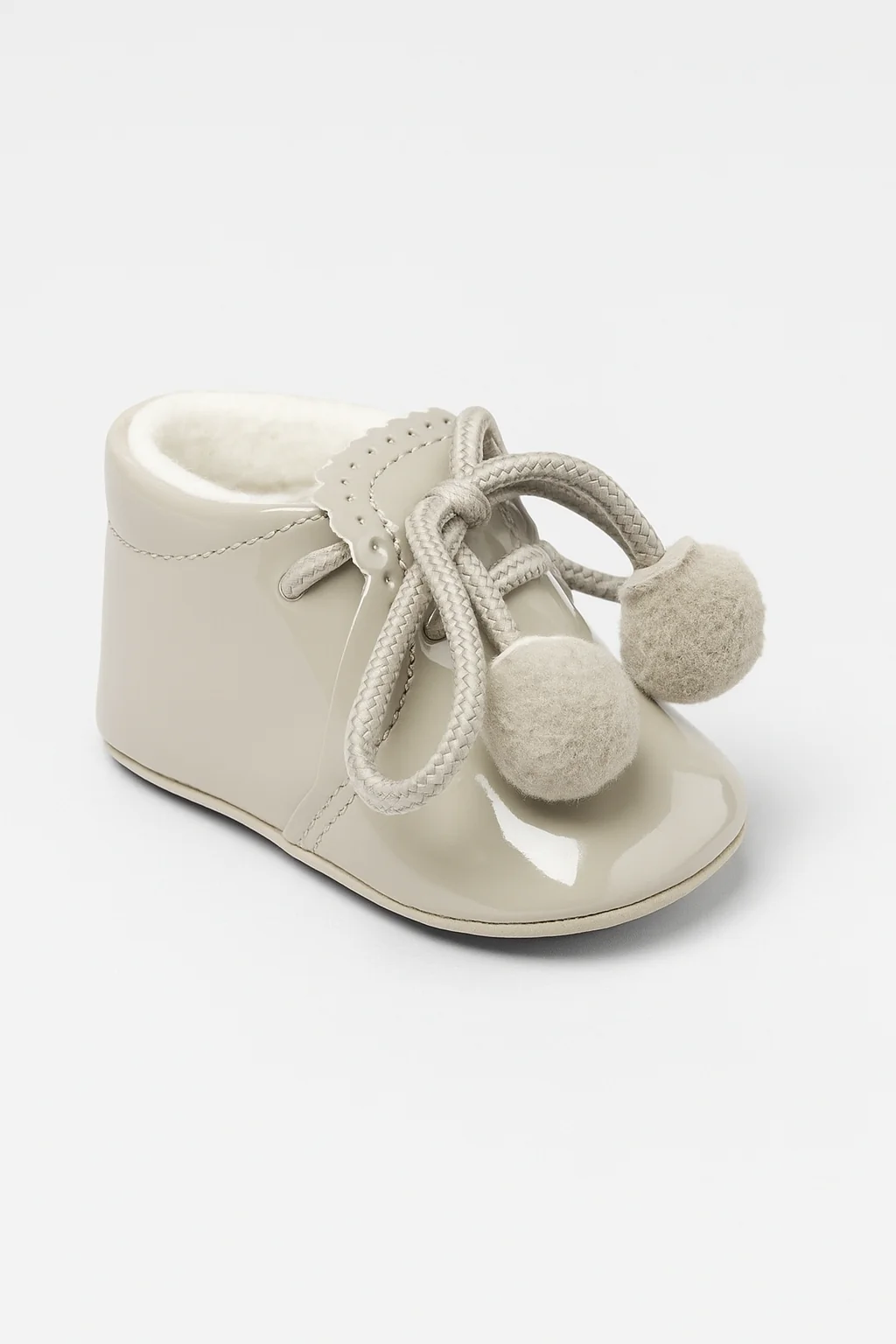 Unisex Baby Patent Pom Pom Booties Pram Shoes - Joe - Grey