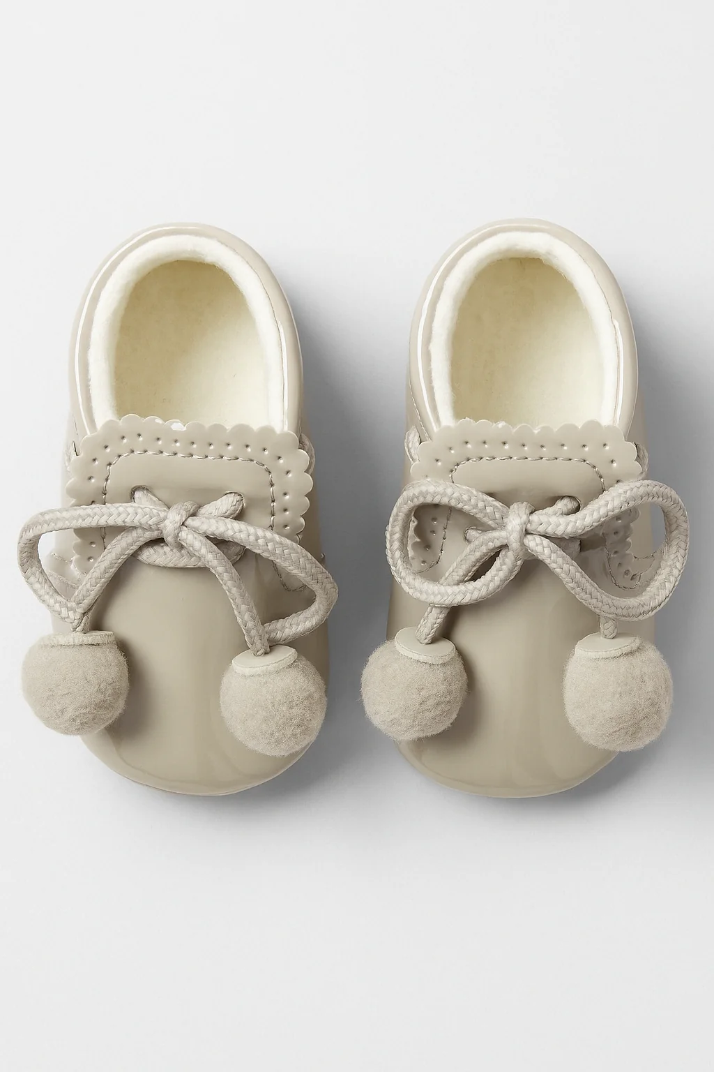 Unisex Baby Patent Pom Pom Booties Pram Shoes - Joe - Grey - Image 2