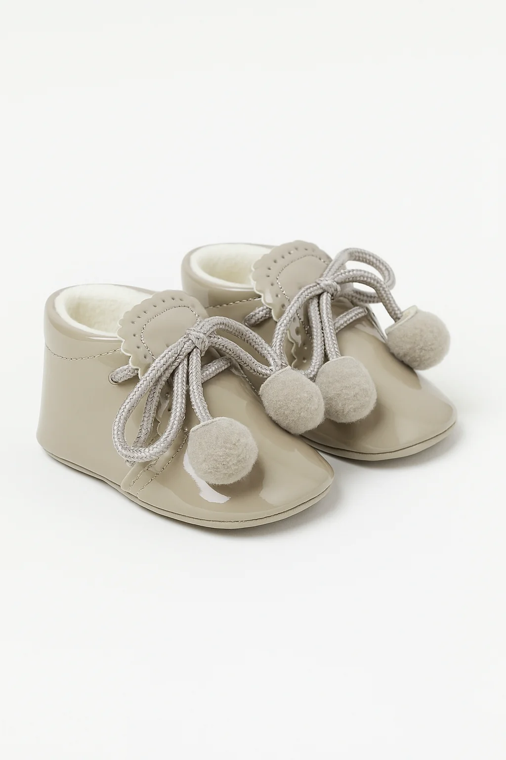 Unisex Baby Patent Pom Pom Booties Pram Shoes - Joe - Grey - Image 3