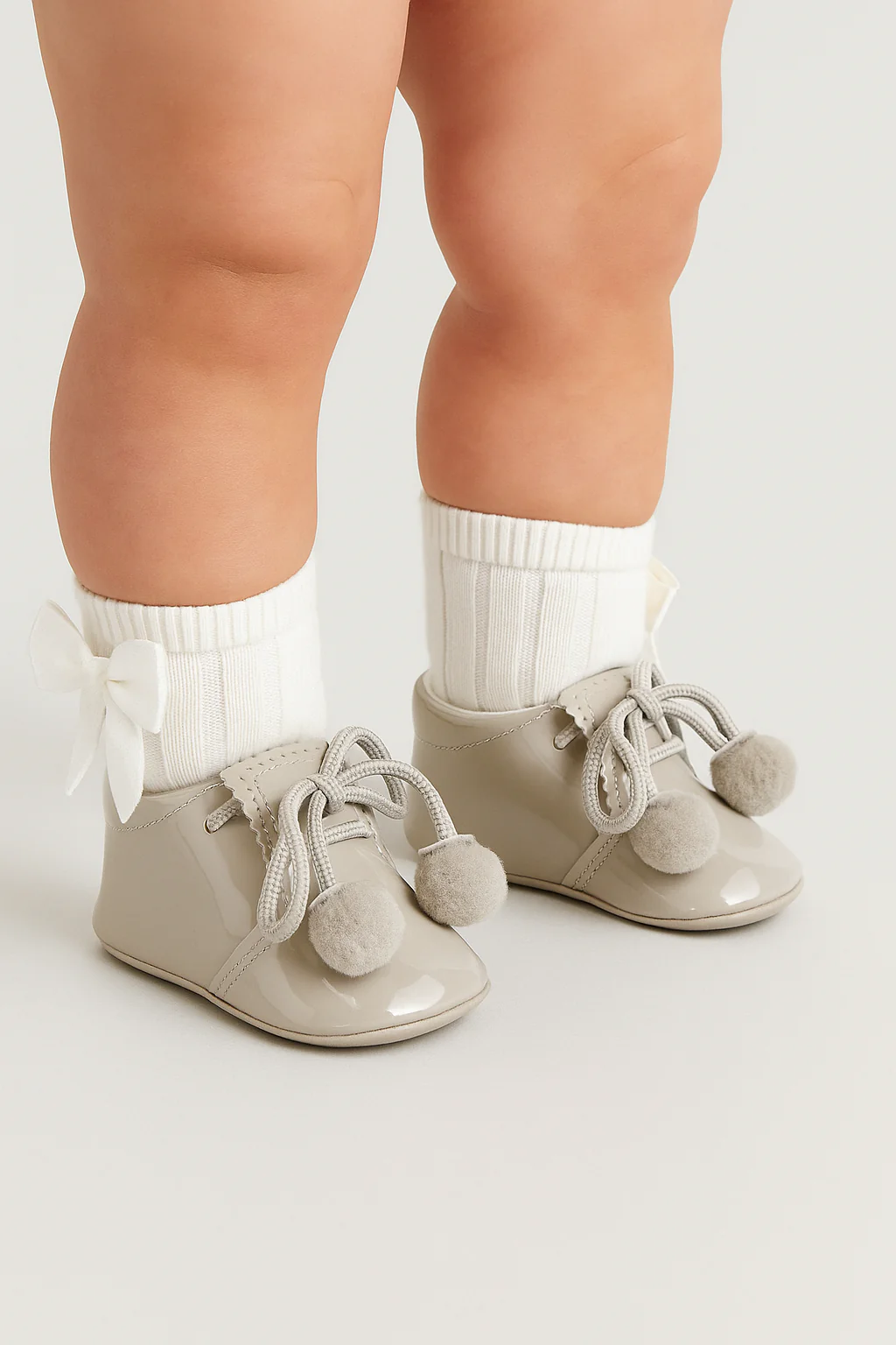 Unisex Baby Patent Pom Pom Booties Pram Shoes - Joe - Grey - Image 4