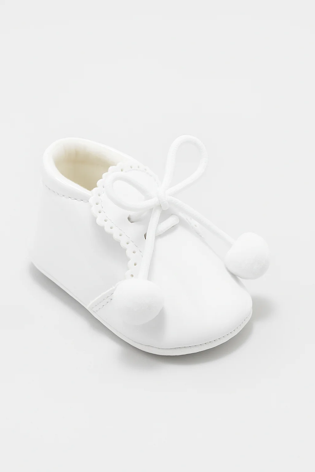 Unisex Baby Patent Pom Pom Booties Pram Shoes - Joe - White