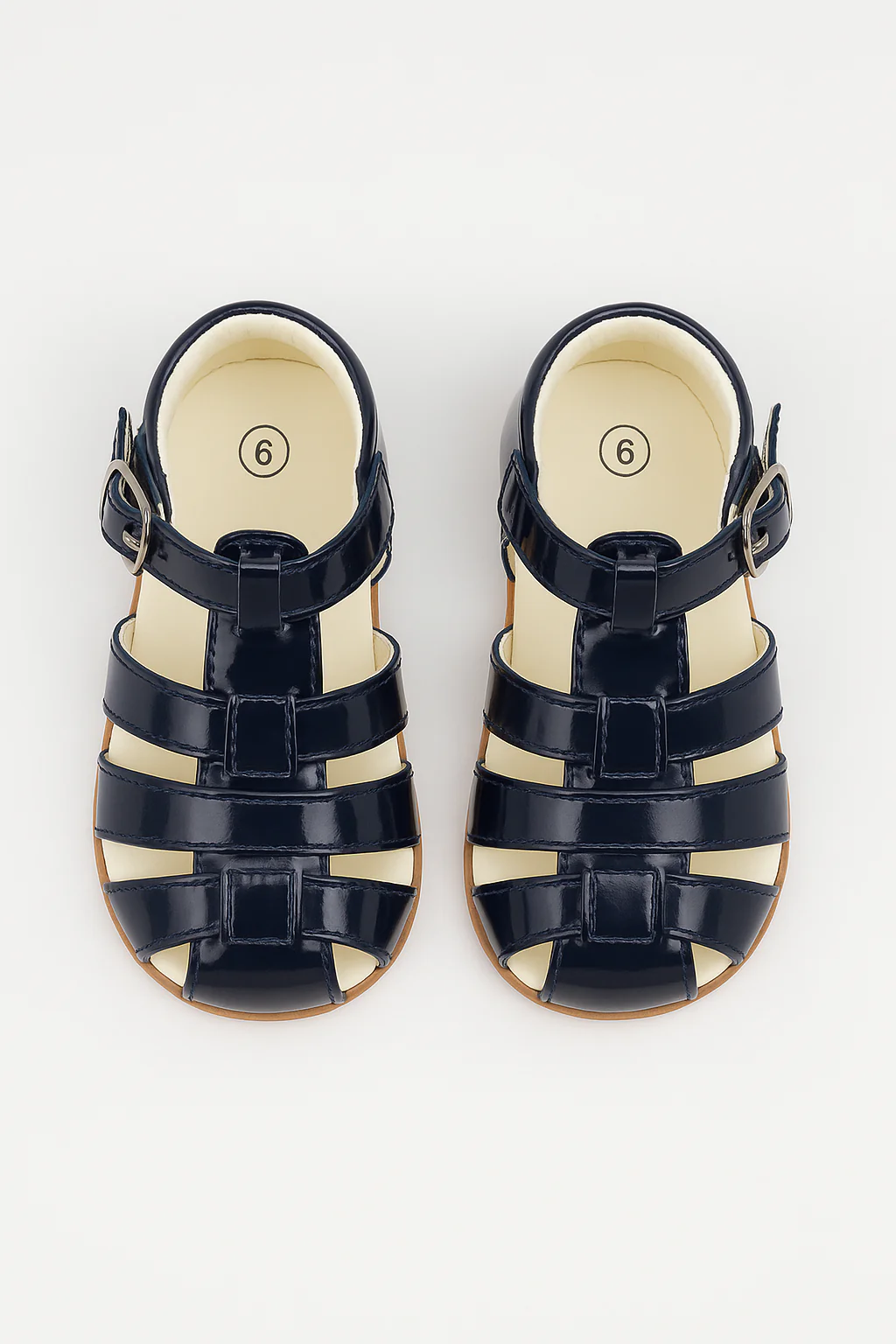 Unisex Kids Patent Leather Sandals Shoes- RALPH - Navy Blue - Image 2