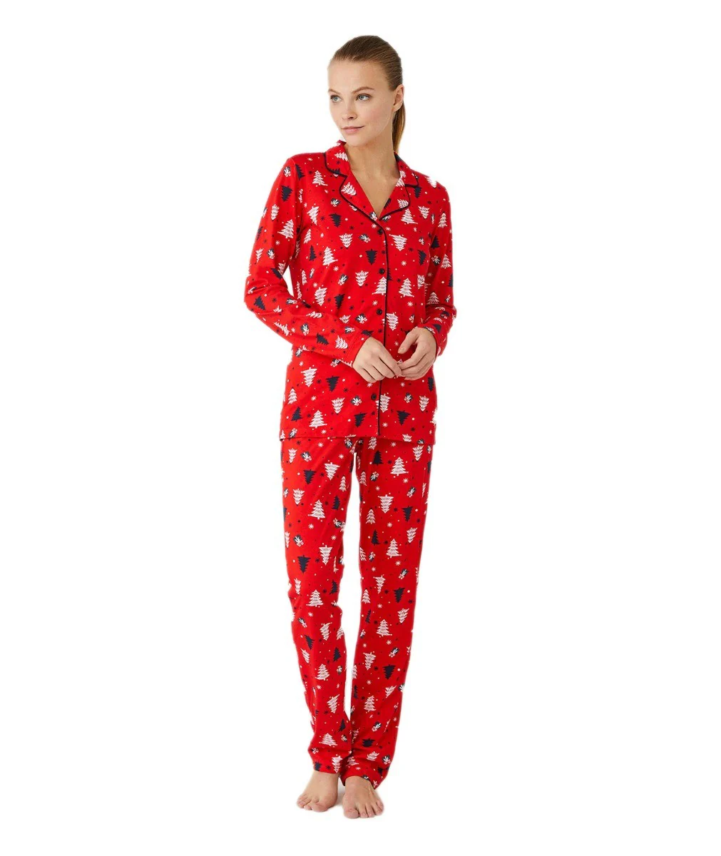 Women's Patterned Red Pyjama - Red - Image 4
